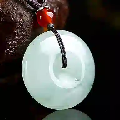 印象眸 玉平安扣 新中式古风简约经典飘花如意平安玉吊坠 天山翠 项链 男女同款情侣款 礼品 礼盒包装