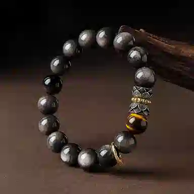 【好运莲莲】 印象眸 新中式小众设计精致简约气质通勤风并蒂莲本命年素圈转运珠单圈手饰 礼盒包装 黑曜石 手串 男女同款情侣款