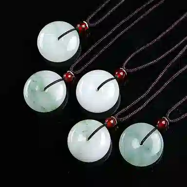 印象眸 玉平安扣 新中式古风简约经典飘花如意平安玉吊坠 天山翠 项链 男女同款情侣款 礼品 礼盒包装