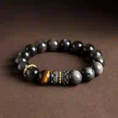 【好运莲莲】 印象眸 新中式小众设计精致简约气质通勤风并蒂莲本命年素圈转运珠单圈手饰 礼盒包装 黑曜石 手串 男女同款情侣款