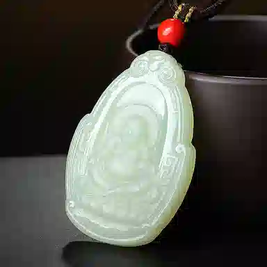 印象眸 新中式古风国潮观音佛公 和田玉 项链 男女同款情侣款 青白玉