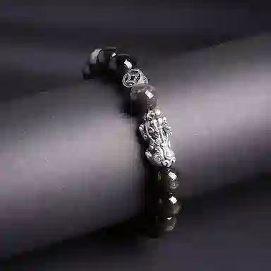 【来财貔貅】 印象眸 新中式国潮小众设计精致通勤风百搭财源滚滚素圈转运珠 礼盒包装#好运 黑曜石 手串 男女同款情侣款