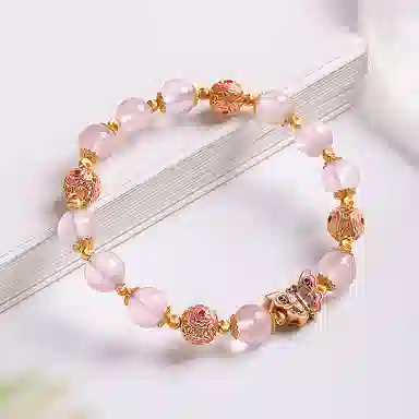 印象眸 新中式旺桃花转运国潮甜美风高级感气质百搭时来运转蝴蝶福蝶手饰 #好运 粉水晶 手串 女款