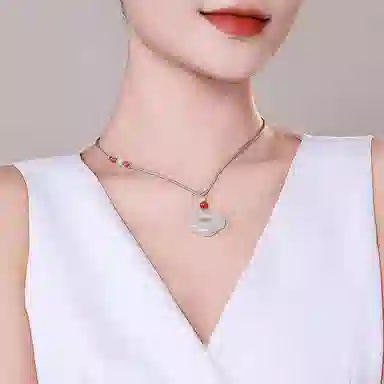 印象眸 如意锁 新中式古风经典平安锁 天山翠 项链 男女同款情侣款