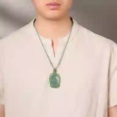 印象眸 双面雕刻观音 仵孟超大师作品 新中式国潮湖水绿玉吊坠 和田玉 项链 男款 青白玉