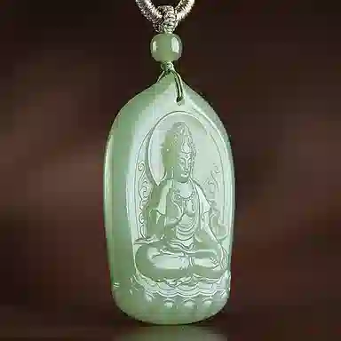 印象眸 双面雕刻观音 仵孟超大师作品 新中式国潮湖水绿玉吊坠 和田玉 项链 男款 青白玉