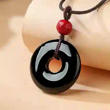 印象眸 平安扣 新中式精致简约平安喜乐福气满满诸事顺利日常通勤风古风玉石吊坠 礼盒包装#好运 黑曜石 项链 男女同款情侣款