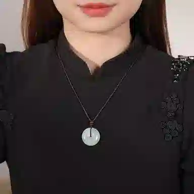 印象眸 玉平安扣 新中式古风简约经典飘花如意平安玉吊坠 天山翠 项链 男女同款情侣款 礼品 礼盒包装