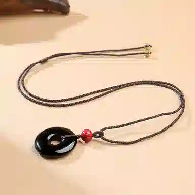 印象眸 平安扣 新中式精致简约平安喜乐福气满满诸事顺利日常通勤风古风玉石吊坠 礼盒包装#好运 黑曜石 项链 男女同款情侣款