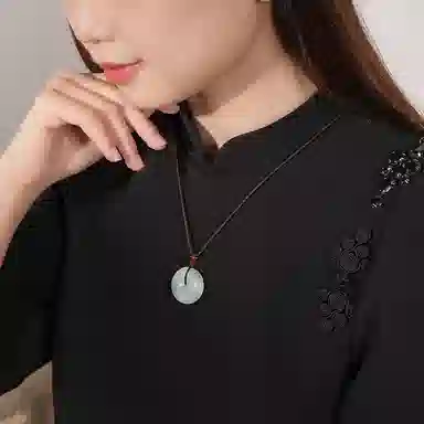 印象眸 玉平安扣 新中式古风简约经典飘花如意平安玉吊坠 天山翠 项链 男女同款情侣款 礼品 礼盒包装