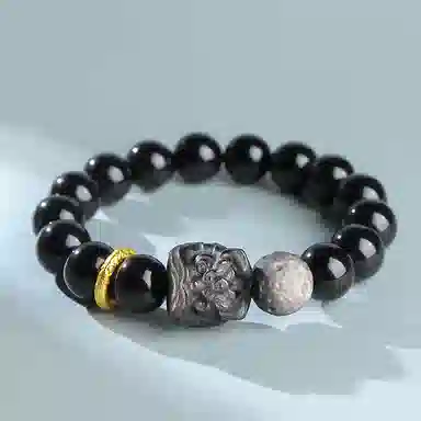 【瑞兽醒狮】 印象眸 新中式祥云跑环如意吉祥诸事顺遂多财多福高级感通勤转运珠素圈手饰 礼盒包装#好运 黑曜石 手串 男女同款情侣款