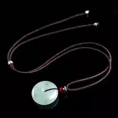 印象眸 玉平安扣 新中式古风简约经典飘花如意平安玉吊坠 天山翠 项链 男女同款情侣款 礼品 礼盒包装