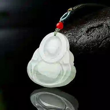 印象眸 玉佛公 新中式古风经典大肚弥勒佛玉吊坠 天山翠 项链 男女同款情侣款