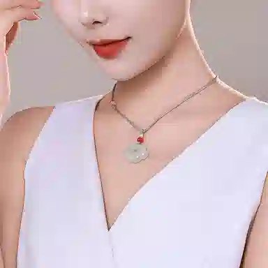 印象眸 如意锁 新中式古风经典平安锁 天山翠 项链 男女同款情侣款