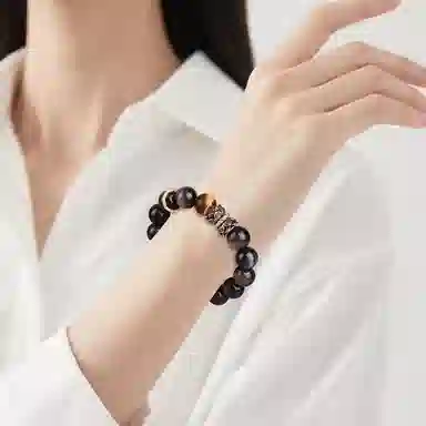 【好运莲莲】 印象眸 新中式小众设计精致简约气质通勤风并蒂莲本命年素圈转运珠单圈手饰 礼盒包装 黑曜石 手串 男女同款情侣款