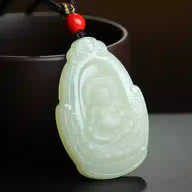 印象眸 新中式古风国潮观音佛公 和田玉 项链 男女同款情侣款 青白玉