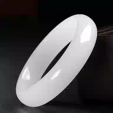 印象眸 白月光平安镯 新中式古风国潮精致轻奢优雅素净素圈白透 金丝玉 玉石手镯 女款 礼品 礼盒包装