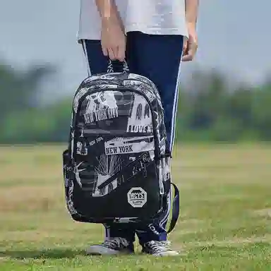 木村耀司 休闲百搭大容量通勤潮流多功能旅游 牛津纺 双肩包书包旅行包电脑包背包 常规 男女同款情侣款 涂鸦/机器人