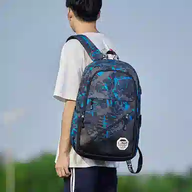 木村耀司 休闲百搭大容量通勤潮流多功能旅游 牛津纺 双肩包书包旅行包电脑包背包 常规 男女同款情侣款 涂鸦/机器人