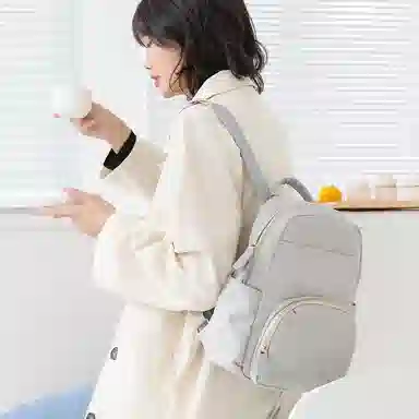 木村耀司 休闲简约百搭校园大容量通勤上班 涤纶 双肩包书包旅行包电脑包背包 女款 卡其色/灰色/粉色/黑色 常规