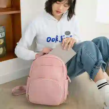 木村耀司 休闲简约百搭校园大容量通勤上班 涤纶 双肩包书包旅行包电脑包背包 女款 卡其色/灰色/粉色/黑色 常规