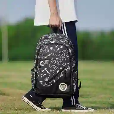 木村耀司 休闲百搭大容量通勤潮流多功能旅游 牛津纺 双肩包书包旅行包电脑包背包 常规 男女同款情侣款 涂鸦/机器人