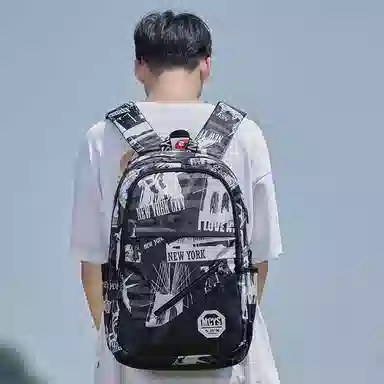 木村耀司 休闲百搭大容量通勤潮流多功能旅游 牛津纺 双肩包书包旅行包电脑包背包 常规 男女同款情侣款 涂鸦/机器人