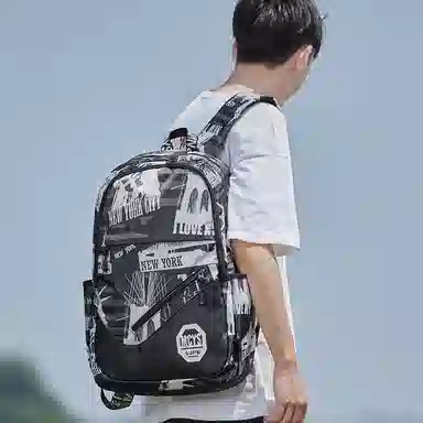 木村耀司 休闲百搭大容量通勤潮流多功能旅游 牛津纺 双肩包书包旅行包电脑包背包 常规 男女同款情侣款 涂鸦/机器人