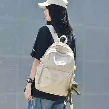 木村耀司 休闲简约百搭大容量初高中大学生通勤潮流多功能旅游 牛津纺 双肩包书包旅行包电脑包背包 常规 女款 黑色/卡其色