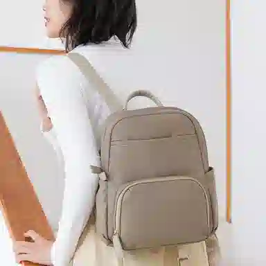 木村耀司 休闲简约百搭校园大容量通勤上班 涤纶 双肩包书包旅行包电脑包背包 女款 卡其色/灰色/粉色/黑色 常规