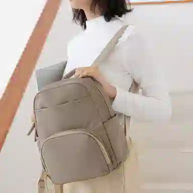 木村耀司 休闲简约百搭校园大容量通勤上班 涤纶 双肩包书包旅行包电脑包背包 女款 卡其色/灰色/粉色/黑色 常规