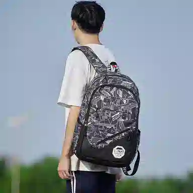 木村耀司 休闲百搭大容量通勤潮流多功能旅游 牛津纺 双肩包书包旅行包电脑包背包 常规 男女同款情侣款 涂鸦/机器人