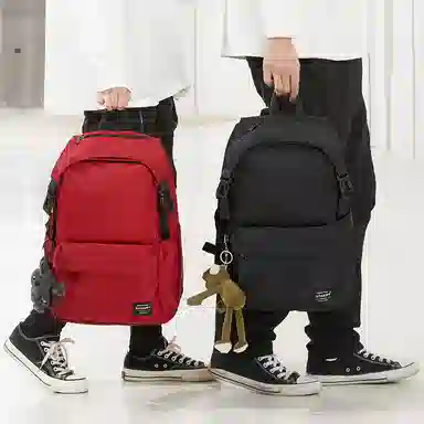 木村耀司 休闲运动简约百搭大容量通勤潮流多功能旅游运动多口袋 牛津纺 电脑包旅行包背包双肩包 男女同款 黑色/红色 大号