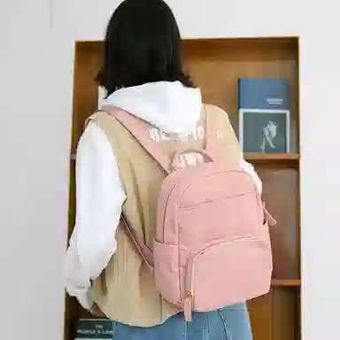 木村耀司 休闲简约百搭校园大容量通勤上班 涤纶 双肩包书包旅行包电脑包背包 女款 卡其色/灰色/粉色/黑色 常规