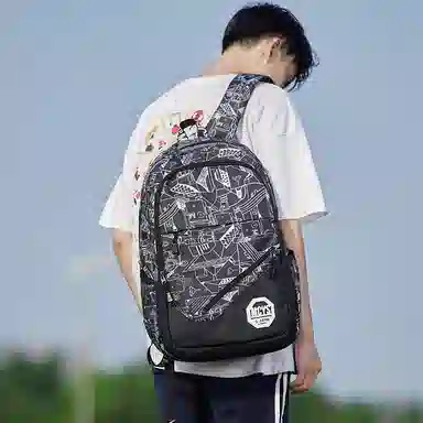 木村耀司 休闲百搭大容量通勤潮流多功能旅游 牛津纺 双肩包书包旅行包电脑包背包 常规 男女同款情侣款 涂鸦/机器人