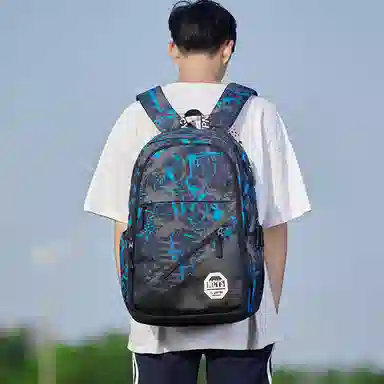 木村耀司 休闲百搭大容量通勤潮流多功能旅游 牛津纺 双肩包书包旅行包电脑包背包 常规 男女同款情侣款 涂鸦/机器人