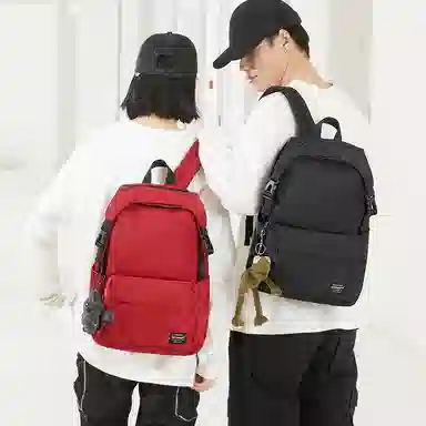 木村耀司 休闲运动简约百搭大容量通勤潮流多功能旅游运动多口袋 牛津纺 电脑包旅行包背包双肩包 男女同款 黑色/红色 大号