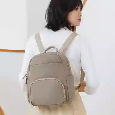 木村耀司 休闲简约百搭校园大容量通勤上班 涤纶 双肩包书包旅行包电脑包背包 女款 卡其色/灰色/粉色/黑色 常规