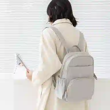 木村耀司 休闲简约百搭校园大容量通勤上班 涤纶 双肩包书包旅行包电脑包背包 女款 卡其色/灰色/粉色/黑色 常规