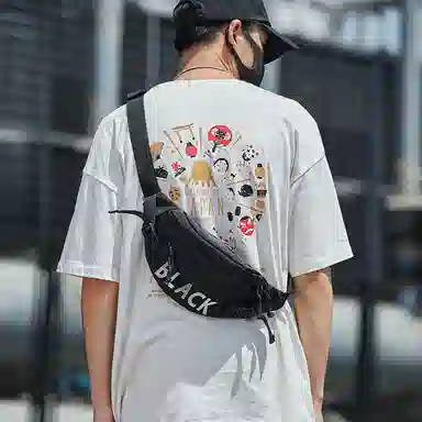 木村耀司 潮牌男休闲百搭大容量随身旅行轻便时尚潮流女 牛津纺 胸包斜挎包单肩包饺子包小挎包 常规 男女同款 黑色