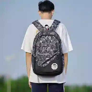 木村耀司 休闲百搭大容量通勤潮流多功能旅游 牛津纺 双肩包书包旅行包电脑包背包 常规 男女同款情侣款 涂鸦/机器人