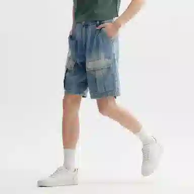 森马 宽松直筒工装潮流复古牛仔短裤 男款