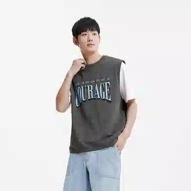 森马 做旧废土风无袖针织坎肩潮流撞色印花背心 男款