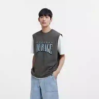 森马 做旧废土风无袖针织坎肩潮流撞色印花背心 男款