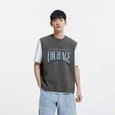 森马 做旧废土风无袖针织坎肩潮流撞色印花背心 男款