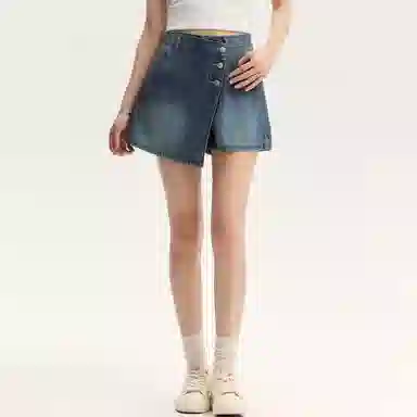 森马 纯色拉链简约牛仔短裤 女款