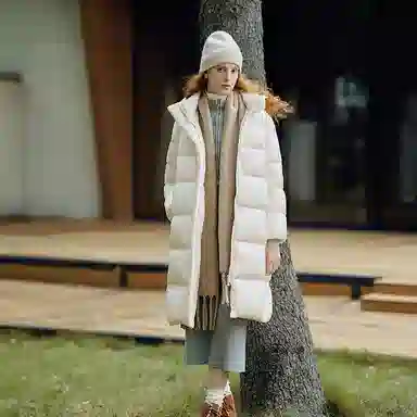 森马 超级植物系列 纯色防水加厚保暖连帽中长款羽绒服 女款