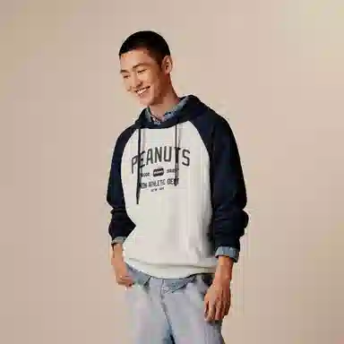 森马 美式复古撞色宽松连帽长袖卫衣 男女同款