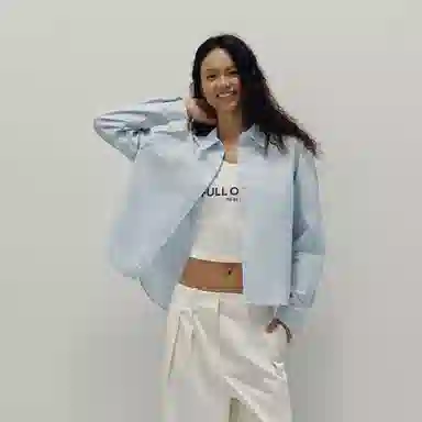 森马 宽松字母纽扣宽松纯色长袖衬衫 女款