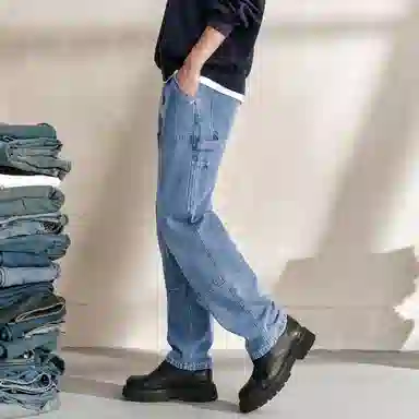 森马 潮流拼接工装长裤宽松直筒裤设计感复古风牛仔裤 男款